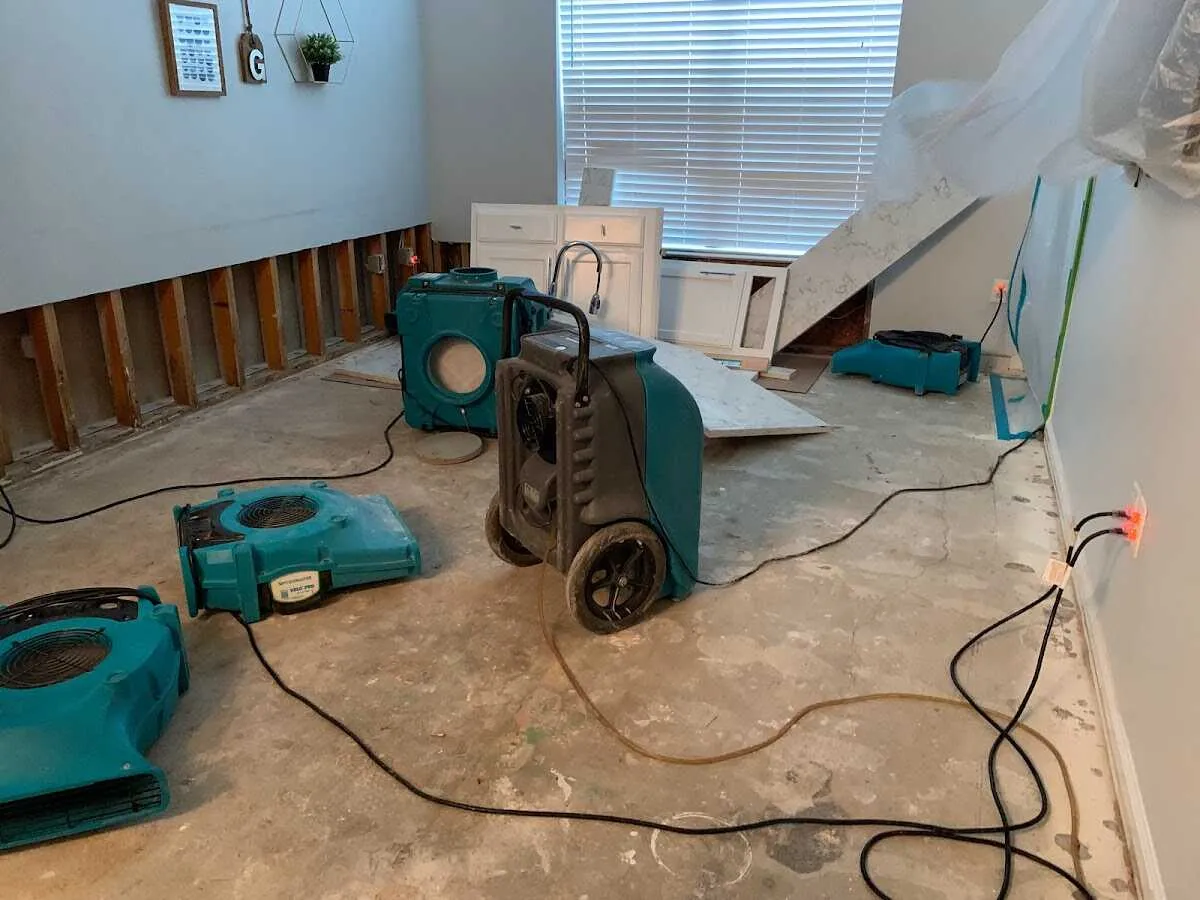 Dehumidifier in flood-cut room for Water Damage Restoration in Bolingbrook